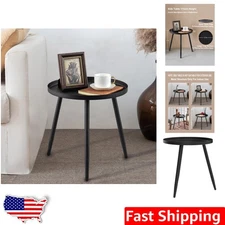 Modern Matte Black Metal Side Table 17" H, Round End Table for Small Spaces