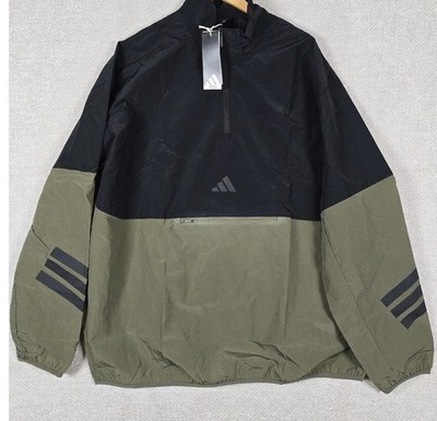 New Adidas Men s Medium TALL Half Zip Pullover Windbreaker Olive Strata JD4926