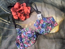 Vintage Jaclyn Smith Bra 34B Floral Black Nylon Blend Union Sissy Pinup NwT 80s
