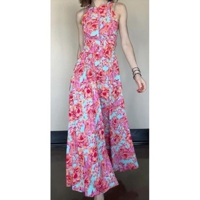 anthropologie abel the label smocked strapless maxi dress blue  floral medium (227153689402),