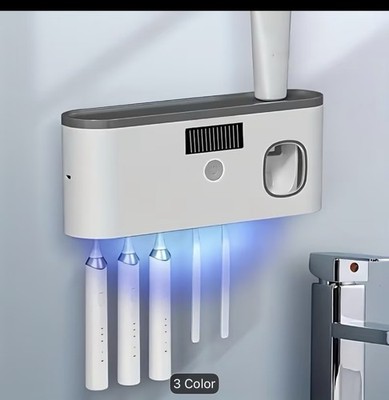 1pc Smart Toothbrush Organizer With Automatic Toothpaste Dispenser White Color 