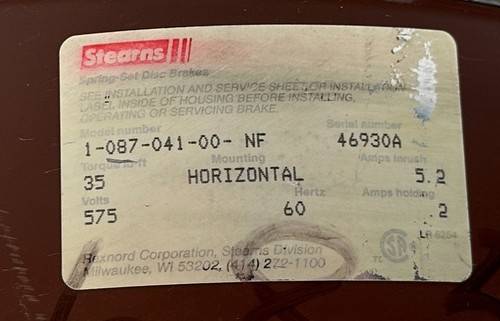 STEARNS 1-087-041-00-NF / 108704100NF SPRING-SET DISC BRAKE 35LB-FT HORIZ USNP - Picture 6 of 6