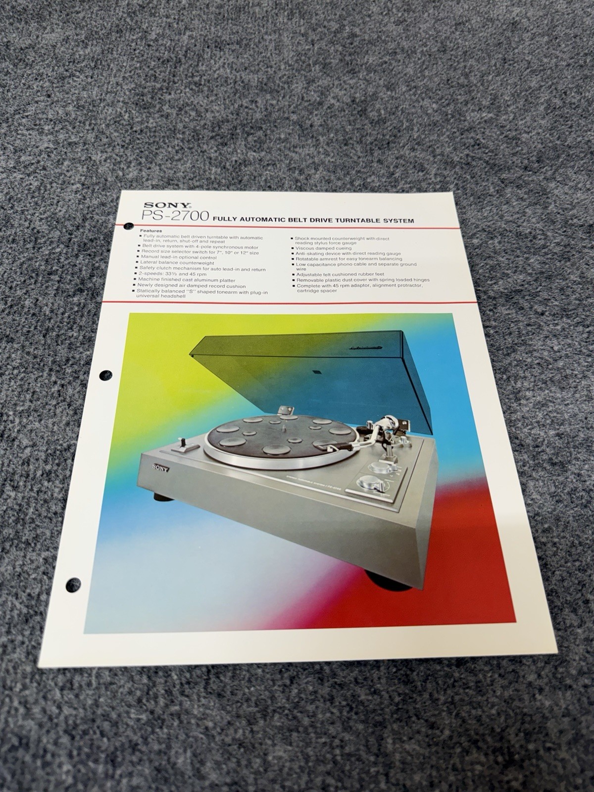 ⭐️ Original Sony PS-2700 Stereo Turntable Dealer Sales Brochure - Beautiful!