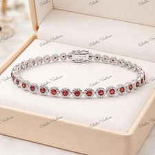10.50 Ct Round Cut Natural Red Ruby Gemstone 925 Sterling Silver Tennis Bracelet