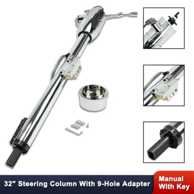 Chrome 32" Floor Shift Tilt Manual Steering Column with Ignition Key & Adapter - Imagen 1 de 4