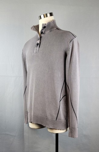 BKE Athletic Fit Sweater Men's L Gray Long Sleeve Destroyed Washed Henley Shirt - Picture 2 of 12