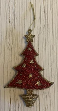 Winter Wonder Lane Christmas Tree Red Sparkling Gold Stars Ornament 5.5 inch