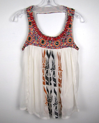 Akemi + Kin Anthropologie Size XS Multicolor & White Cotton Loose Siargao Tank