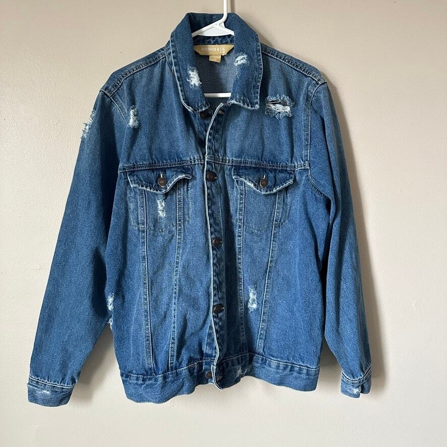 Roebuck & Co Vintage Denim Jean Jacket Men's XL Distressed Trucker y2K Retro