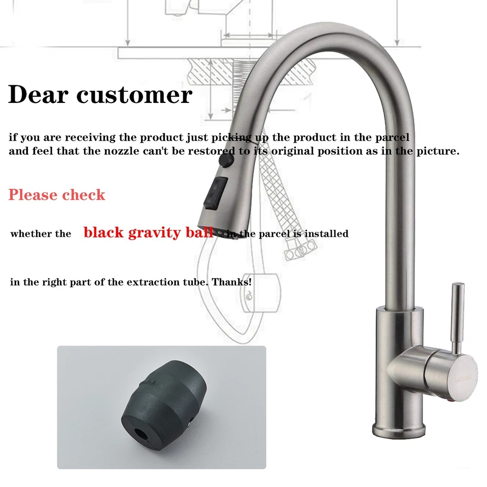 Grifo de cocina negro mate fregadero tirador rociador grifo mezclador giratorio de una sola manija Foto 3 de 4