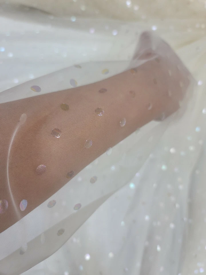 Polka Dot TULLE, Fabric By The Yard Ivory Lace Iridescent Polka-dot  For Dress - Image 4 of 4