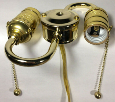 New Wired S-Type 2-Light Lamp Cluster w/ Pull Chain Sockets, Brass ...