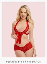 Pure Romamce- Peekaboo Bra and Panty Set- Lingerie- One Size- New 