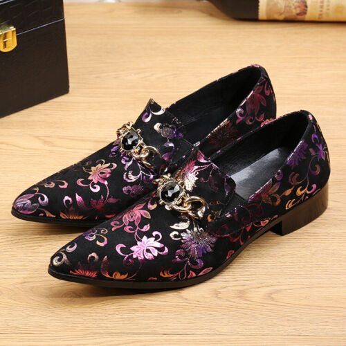 Floral Slip On Pointed Toe Evening Party Dress Nightclub Real Leather Mens Shoes - 第 1/6 張圖片