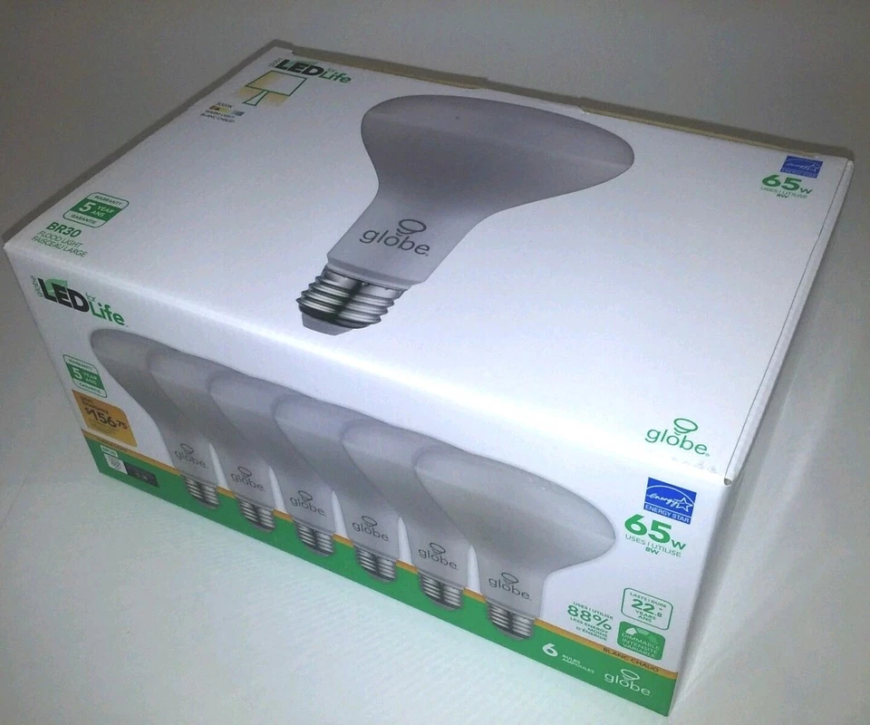 Globe Electric Company 8W BR30 Soft White 3000K E26 LED Light Bulb Case of 36 - Image 3 of 4