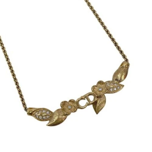 Collana Christian Dior logo CD motivo floreale strass oro 45 cm USATA
