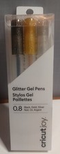 3 Cricut Joy Glitter Gel Pens 0.8 - Black, Gold, Silver. Brand New