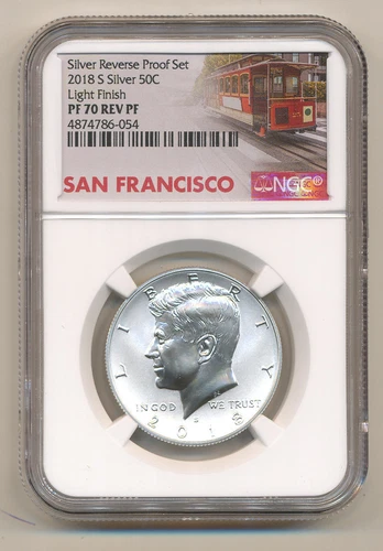 2018 S NGC PF70 LIGHT FINISH Reverse SILVER PROOF Kennedy Half dollar PR70 ..