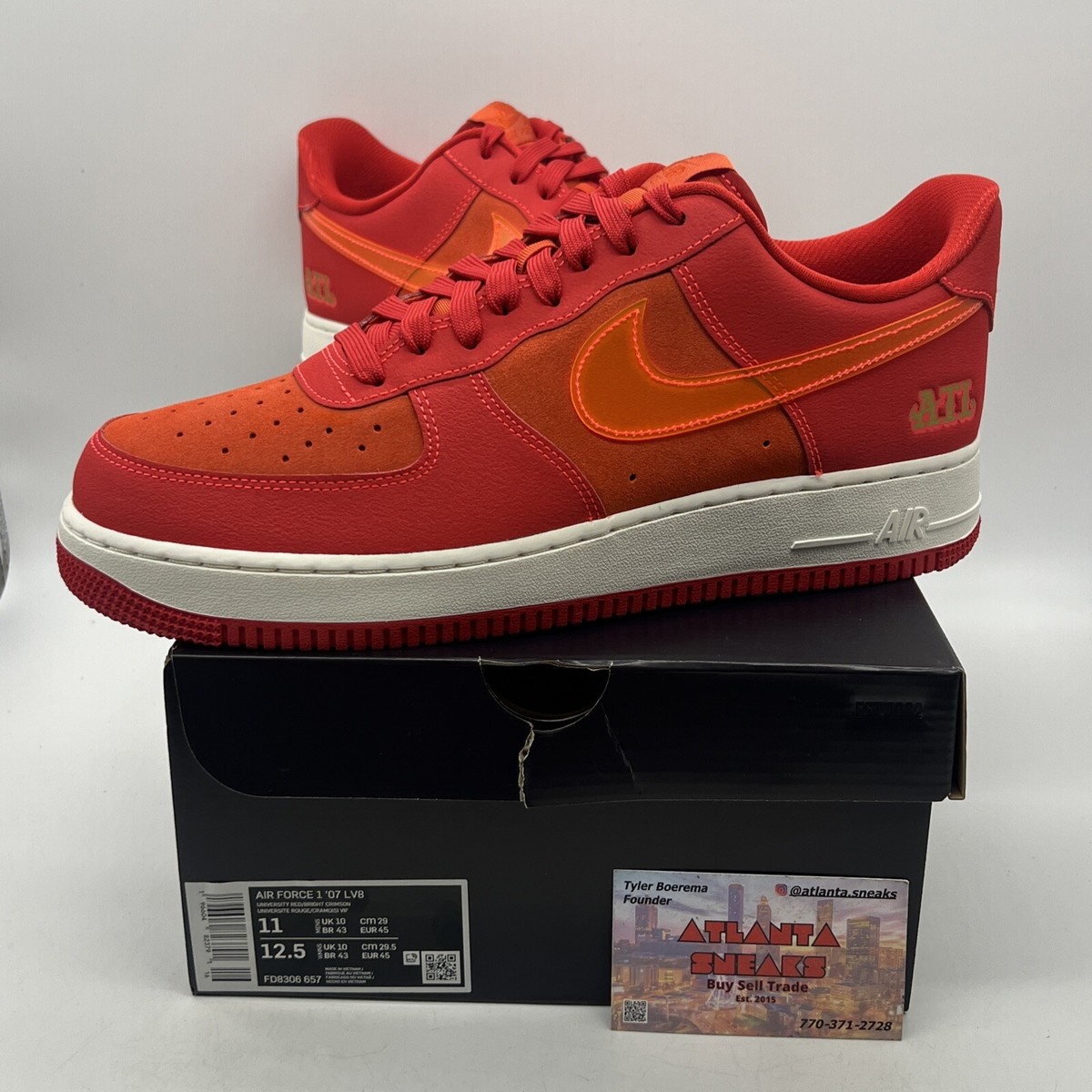 Size 11 - Nike Air Force 1 '07 ATL Red Orange Suede White (FD8306