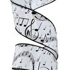 Music Notes Black White Christmas Musical Wired Ribbon - 2.5"W x 10 Yards