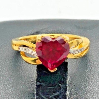 Sterling Silver 925 Vermeil Elevated Pink Heart Tourmaline CZ Pave Cocktail Ring