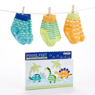 Fossil Feet 3-Piece Dinosaur Socks Gift Set (0-6 Months) Baby Shower Gift