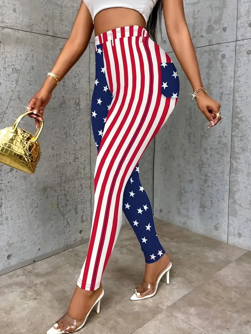 Women'S Casual Star and Stripes Printed Base Layer Stretch Pants
