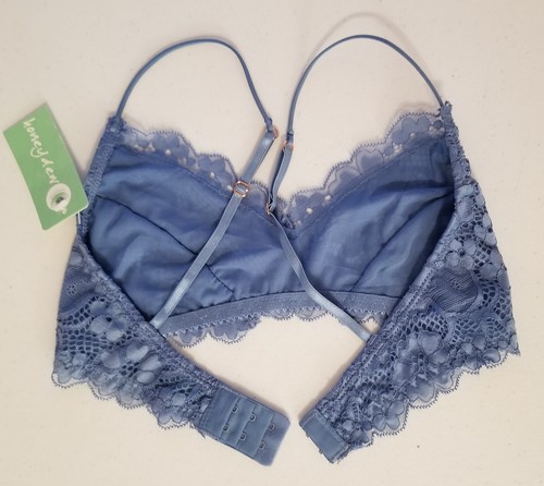 Honeydew Camelia Bralette Small Blue Floral Lace Mesh Lined Wireless Hook/Eye - Picture 14 of 15