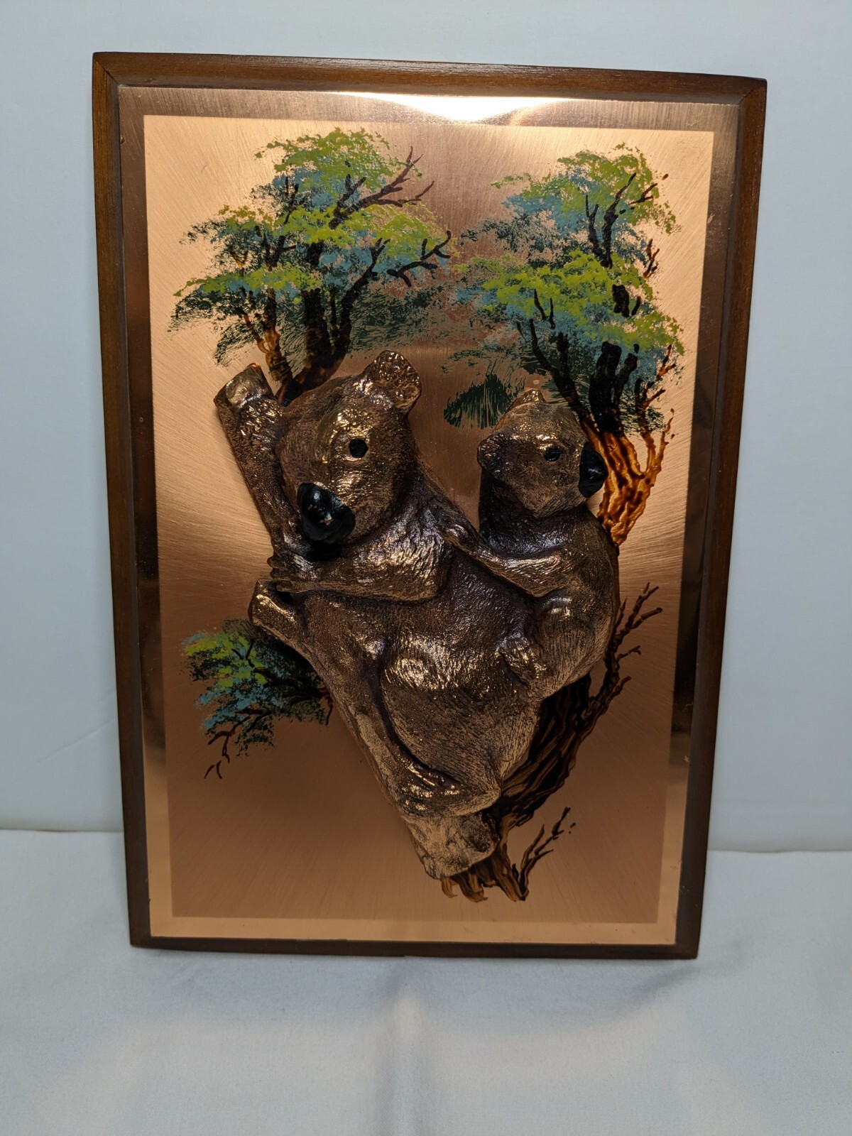 3D Relief Copper Plaque Wall Art 7x10 Koala Bear Mama and Baby in Tree
