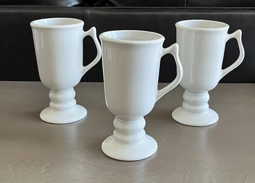Hall White Ceramic Pedestal Irish Coffee Mug/Cup #1272, USA _ 5.75" Tall