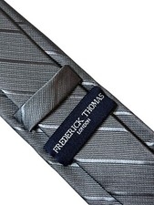 mens tie silver grey slate striped wedding classic office by Frederick Thomas