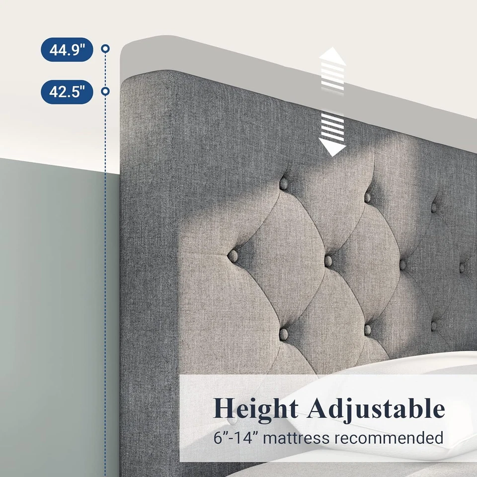 Sifurni Upholstered Bed Frame with 4 Storage Drawers and Headboard, Light Grey - Image 3 of 4