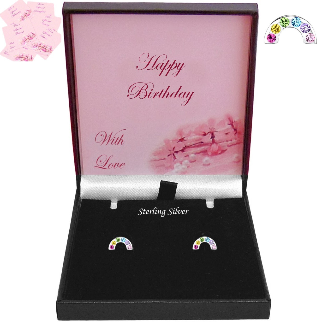 925 Plata Arcoiris Pendientes,Multicolor en Caja de Regalo para Niece ,Hija Etc
