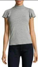 Anthropologie Rebecca Taylor Gray Ruffle Flutter Cap Sleeve Mock Neck Knit Top M
