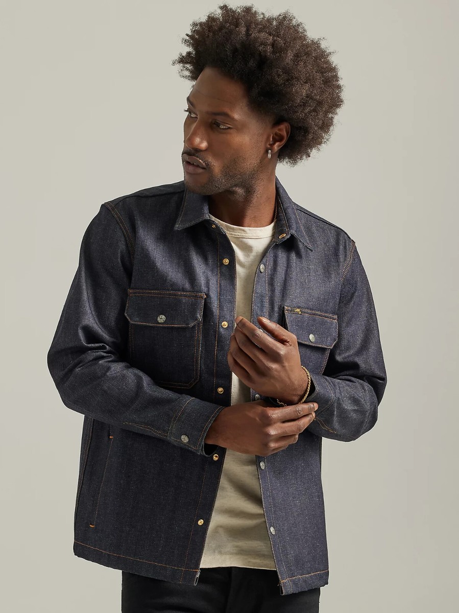 Lee 101 Peace Men's Denim Overshirt Jacket in Dry Selvedge Jelt