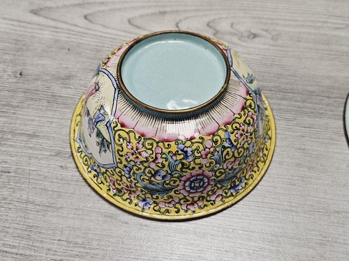 Antique Chinese Enamel Hand Painted Plate Bowl Floral Figural Design 19 Century - Picture 10 of 10