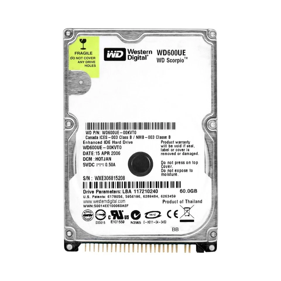 Disco Rigido WD Scorpio WD600UE 60GB 5400U/Min 2MB Cache Ata Ide 2.5'' Pollici - Immagine 3 di 3