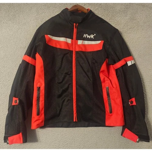 HWK Motorsports Mens Mesh Motorcycle Jacket Armored Black Red Riding Gear Small video thumbnail