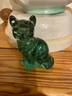 Fenton Art Glass Sitting Cat Figurine Emerald Green Paperweight Vintage