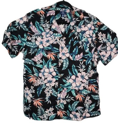 George Large 42-44 GE Black Soot Floral Camp/Hawaiian Shirt NWT