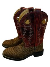 Smoky Mountain Youth 2 Brown Viper Snakeskin Red Square Toe Cowboy Western Boots