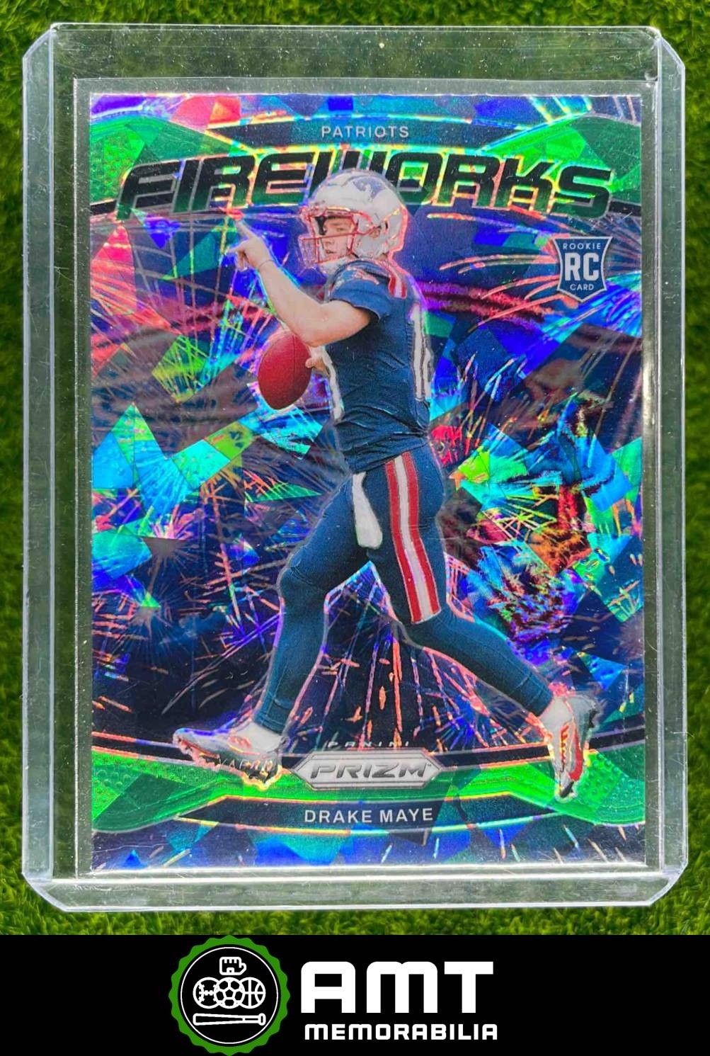 Drake Maye RC 2024 Panini Prizm Green Ice Fireworks New England Patriots #22