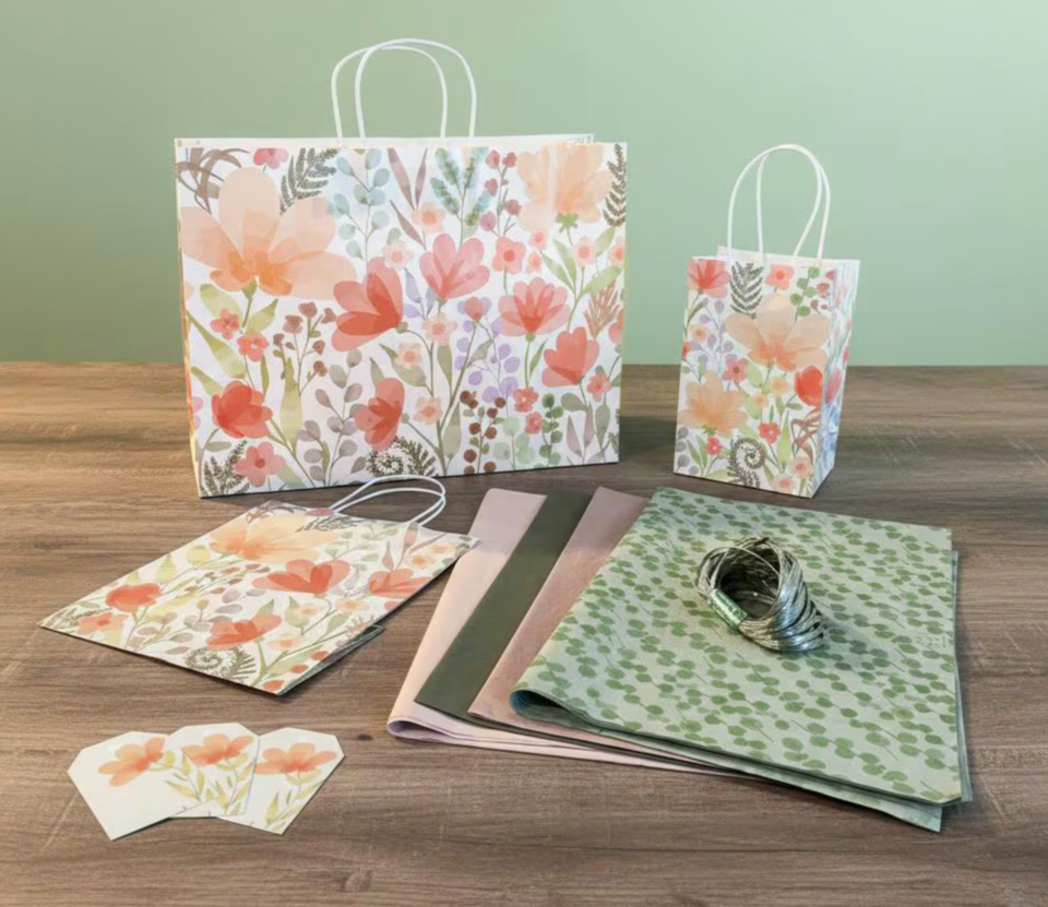 GARDEN DELIGHT Gift Bag Bundle with Tissue Paper, Gift Tags, Raffia Ribbon