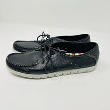 SAS Breezy Womens 6 S Slim Black Leather Lace Up Perforated Moccasin Shoes