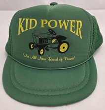 Vintage Youth John Deere Trucker Hat - Kid Power Tractor Mesh Cap - Yellow Green
