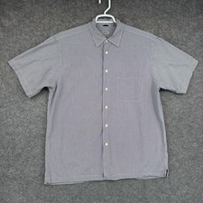 IZOD Button Up Shirt Mens Large Blue White Gingham Check Short Sleeve Preppy