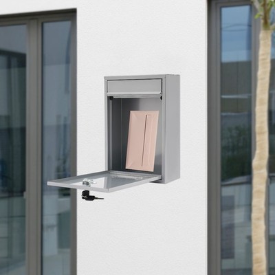 Stainless Steel Mail Letter Post Box Outdoor Wall Mounted Lockable Mailbox+2Keys