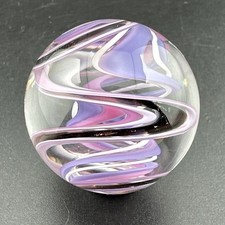 Contemporary Handmade Art Glass Marble 1.16" Pink White Purple Black Swirl MIB
