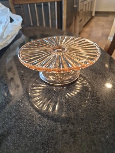 VINTAGE Tangerine Depression Glass Cake Stand 6.5" No chips or cracks