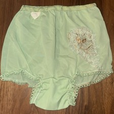 NWT Vtg 70s Girls Nylon Panties Size 8 Lace Ruffles Mushroom Gusset Panty Green